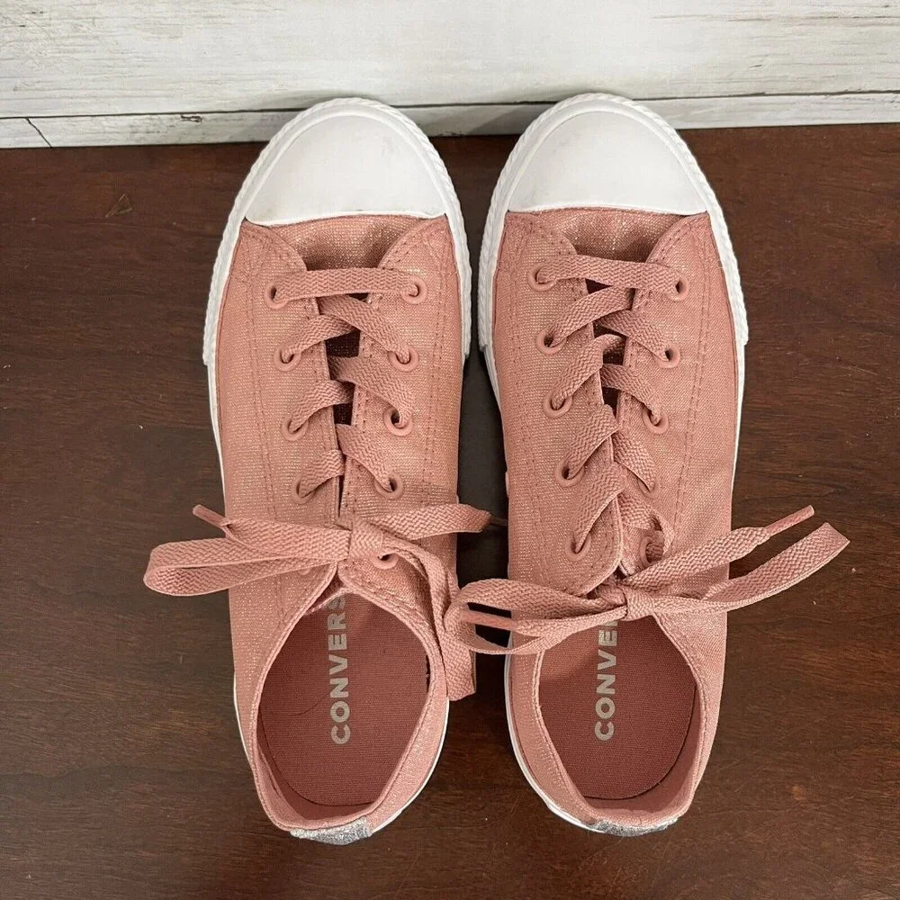 Converse All Star Junior Girls Metallic Sparkle Sneaker Shoes Size 2 Pink MINT